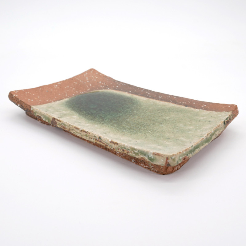 japanese green and brown stone and garden plate 21cm IGA KAIYÛ