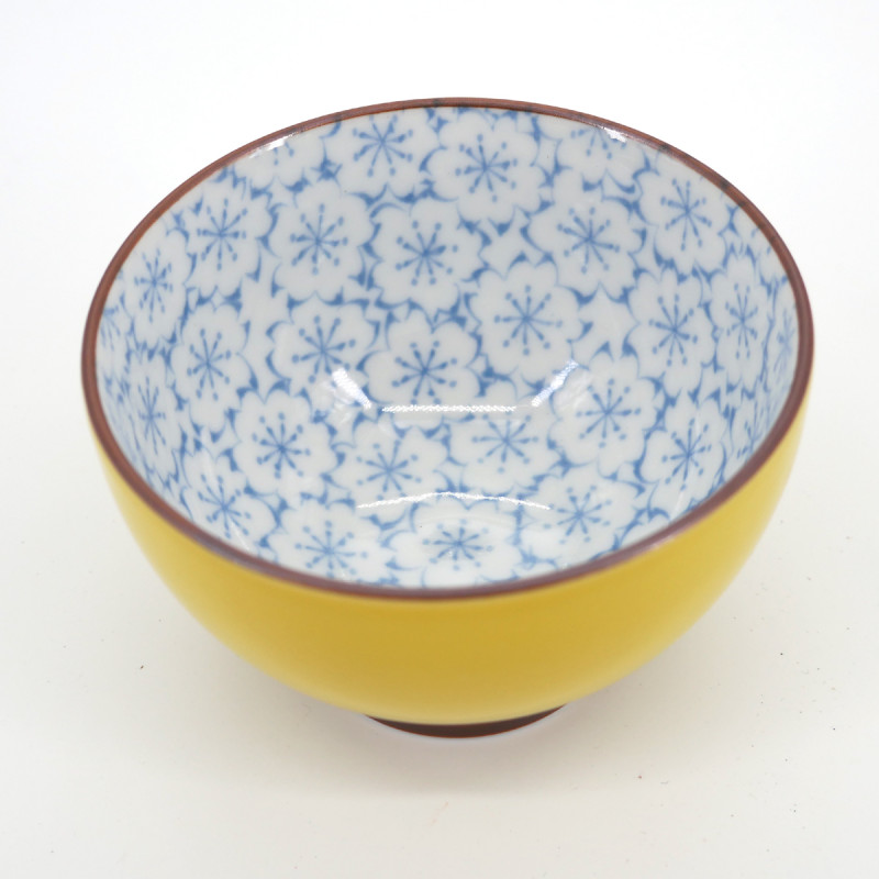 tasse japonaise jaune intérieur fleur sakura bleu KISAKURA