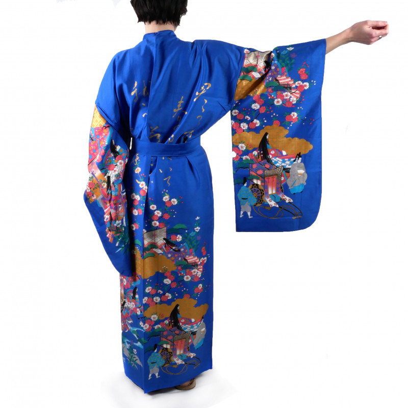 Kimono azul tradicional japonés para mujer., UTAÔJO, poemas y princesas brillantes