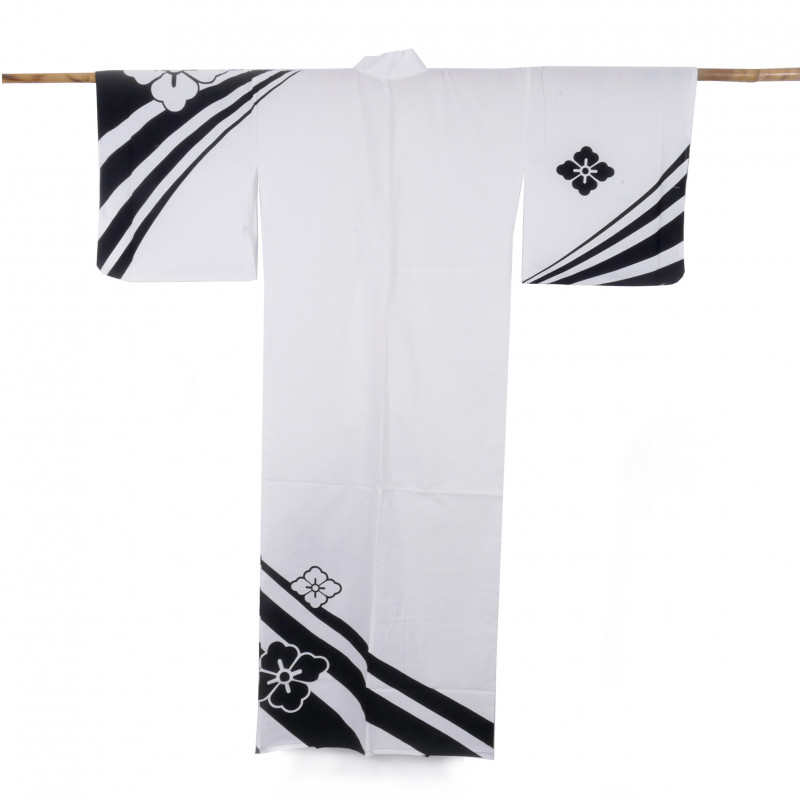 Yukata prestigio giapponese di cotone per le donne, KUROSHIBORI, bianco