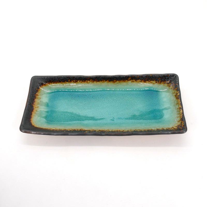 piatto rettangolare in ceramica giapponese, LAGUNA, blu turchese