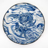 assiette ronde japonaise en céramique bleue, RYU, dragon