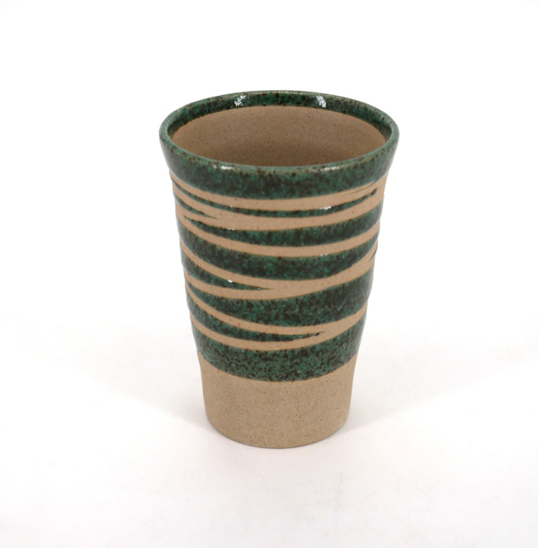 grande taza verde de cerámica ORIBE japonesa 11cm, líneas