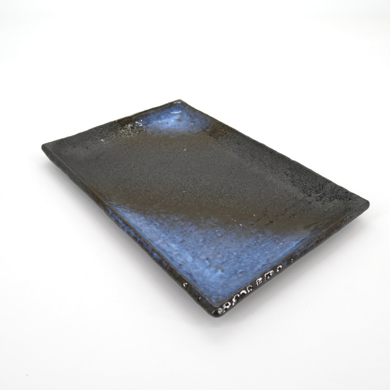 Japanese rectangle plate in ceramic, AOGUMO, black and blue