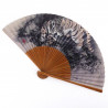 ventaglio giapponese grigio 22 cm per uomo in carta e bambù, TORA, tigre