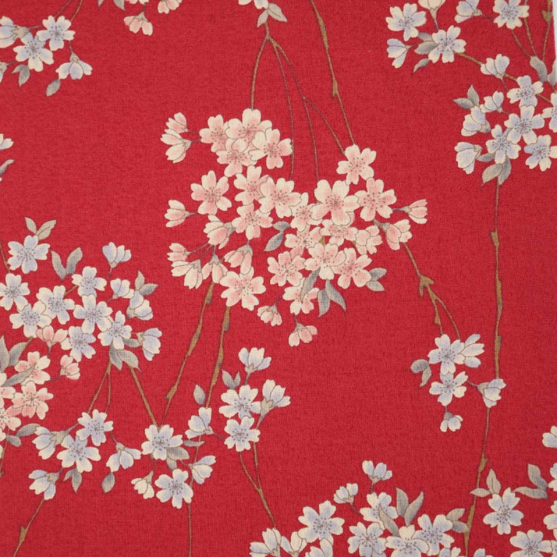  tissu  rouge japonais  en coton motifs fleurs fabriqu  au 