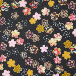 Tessuto nero giapponese, 100% cotone, motivo Sakura