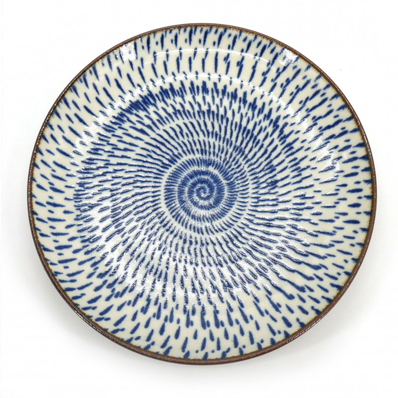 piatto rotondo in ceramica giapponese, OFUKE UZU, blu