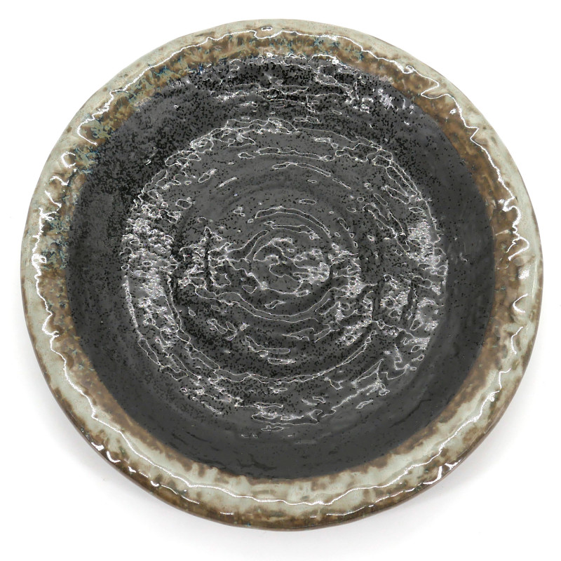 assiette ronde japonaise en céramique, OBORO, noire