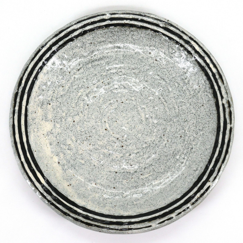 piatto giapponese grigio tondo, BYAKUYA, linee nere