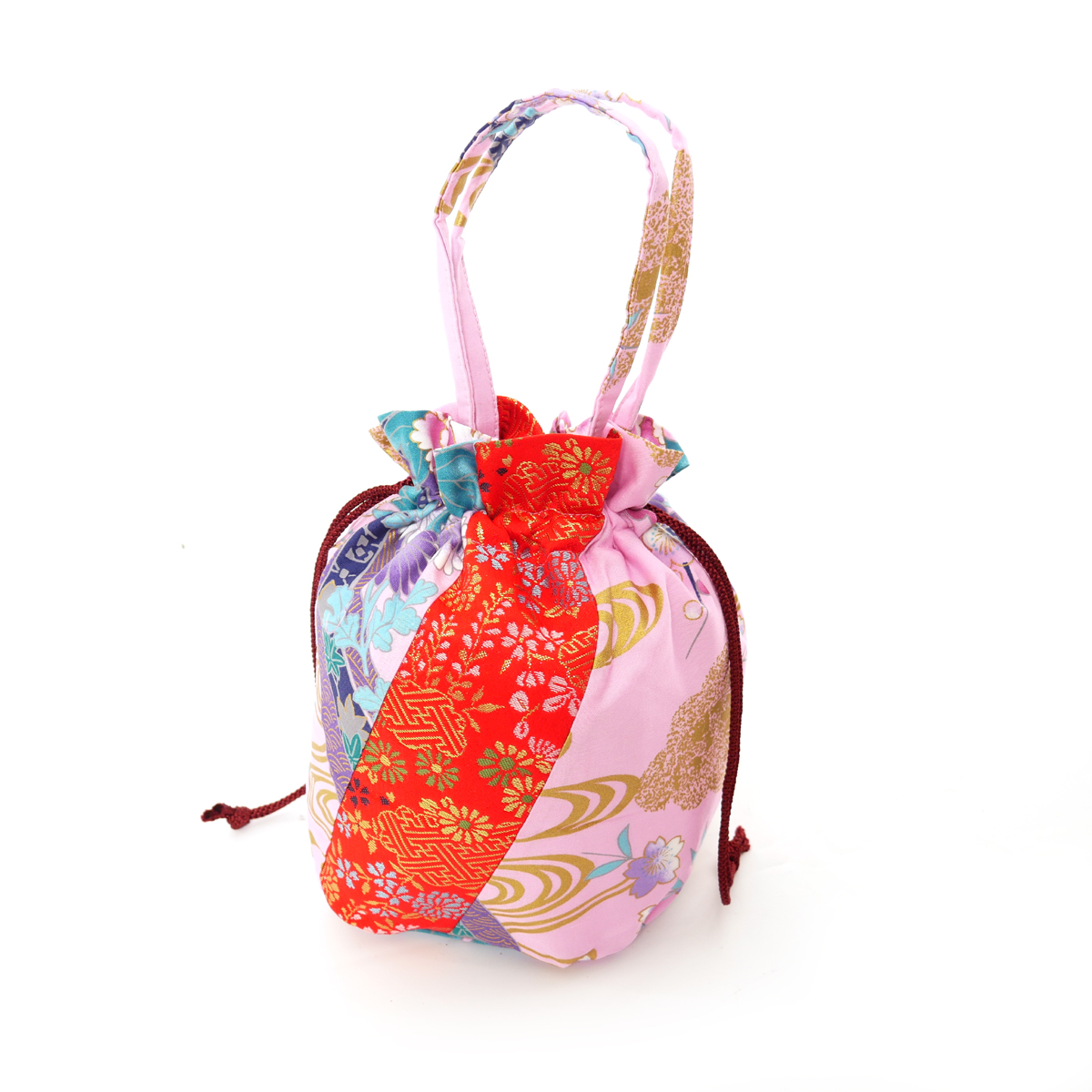 Japanese traditional red kimono bag in polyester cotton, POUCH, various  random patterns