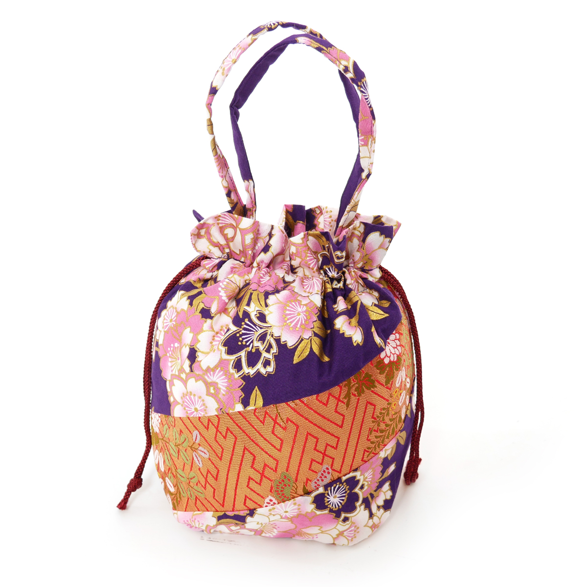Japanese traditional purple kimono bag in polyester cotton, POUCH