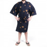 Happi kimono traditionnel japonais noir en coton motifs diamant et kanji pour homme