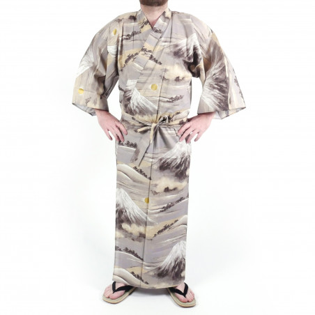 Kimono happi de algodón azul tradicional japonés con patrones de cadenas  para hombre