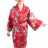 happi kimono giapponese rosso felice, SAKURA PEONY, peonia e fiori di ciliegio