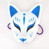 Masque de renard japonais traditionnel, KITSUNE, bleu et blznc aux yeux noirs