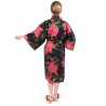 happi traditional Japanese black cotton and peony kimono for women