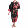 happi traditional Japanese black cotton and peony kimono for women