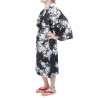 happi traditional Japanese black cotton kimono white cherry blossoms for women
