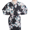 happi traditional Japanese black cotton kimono white cherry blossoms for women