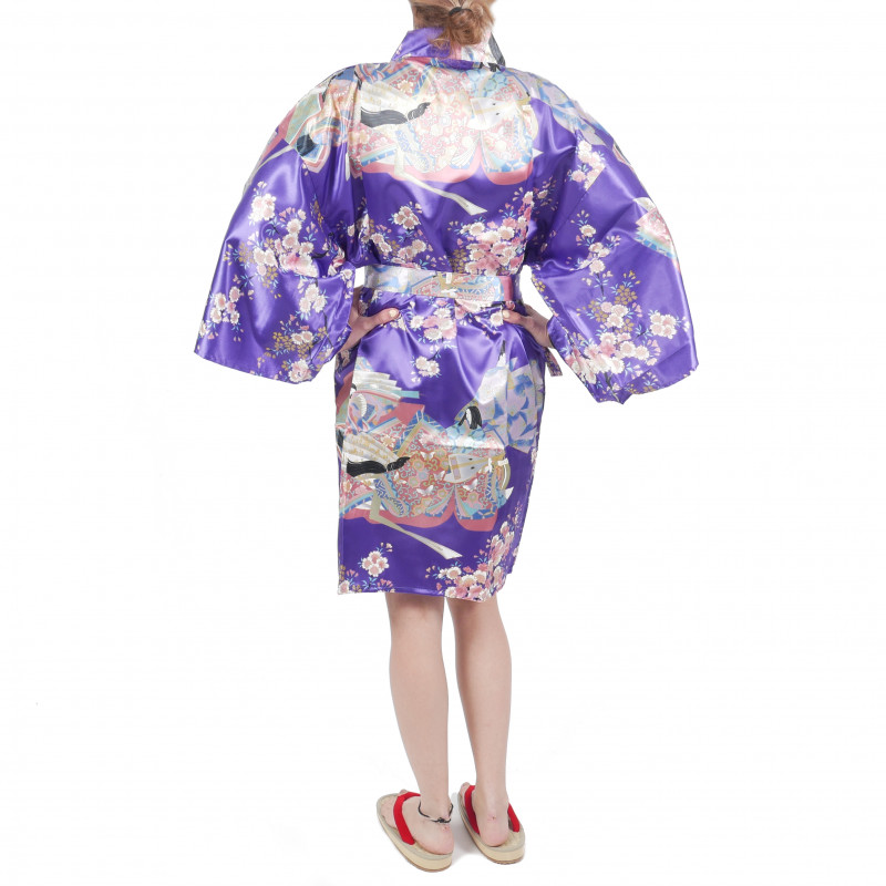 hanten kimono traditionnel japonais violet en polyester dynastie sous les fleurs de cerisier pour femme