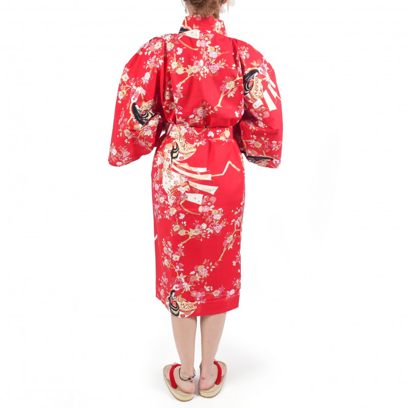 happi traditional Japanese red cotton cherry princess kimono for women