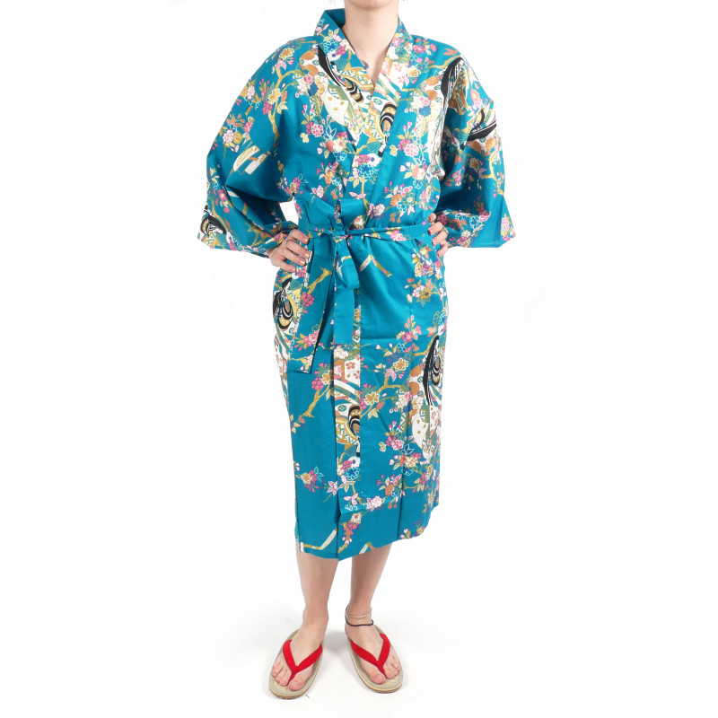 happi traditional japanese turquoise cotton cherry princess kimono for women