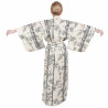 Japanischer traditioneller weißer Baumwoll-Yukata-Kimono-Bambus und Spatz für Frauen