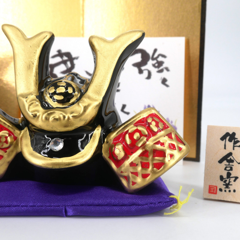 Ornamento piccolo samurai giapponese in ceramica, KABUTO