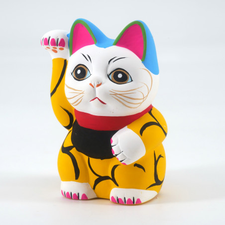 Gatto fortunato manekineko giapponese, KI KARAKUSA, giallo e arabeschi