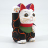 Japanese manekineko lucky cat, KURO KARAKUSA, black and arabesques