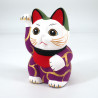 Chat porte-bonheur japonais manekineko, MURASAKINO KARAKUSA, violet et arabesques