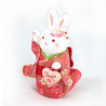 White ceramic rabbit ornament, HANAUSAGI FUKU, pink kimono