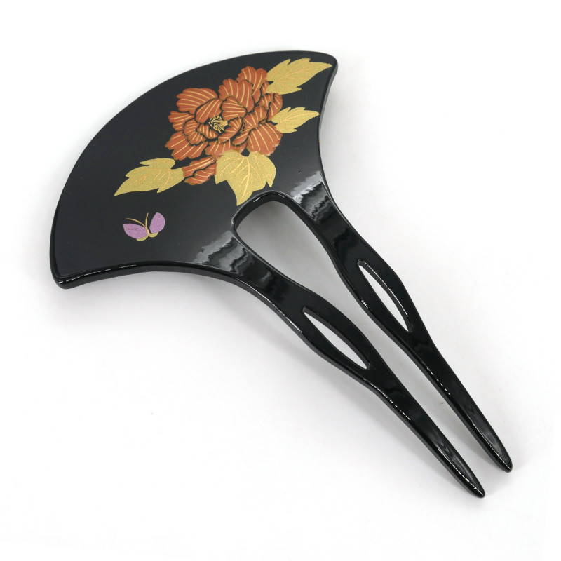 Japanese hairpin in black resin, BOTAN