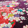 Japanese purple polyester chirimen fabric with cherry blossom motif, SAKURA, made in Japan width 112 cm x 1m
