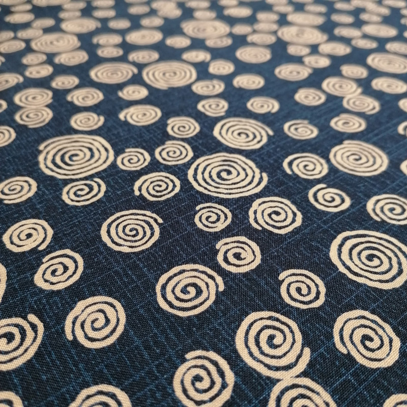 Japanese blue cotton fabric with swirl pattern, UZUMAKI, made in Japan width 112 cm x 1m