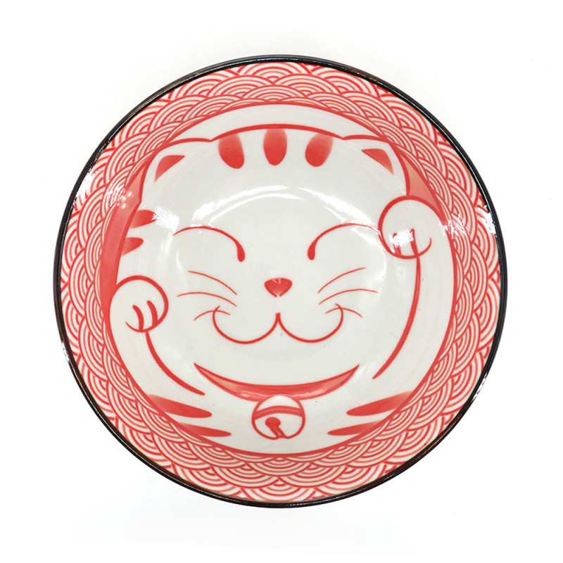 Ciotola di ramen in ceramica giapponese - AO MANEKINEKO - motivo di gatto