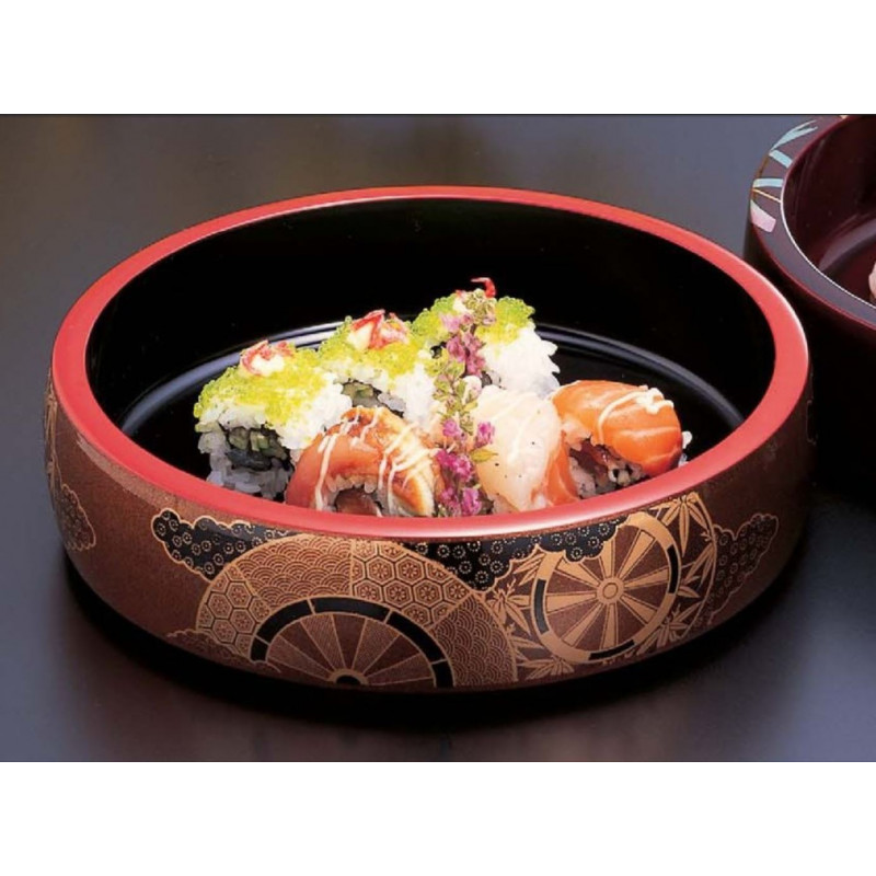 vassoio rotondo in resina nera per sushi, GOSHOGURUMA, ruota