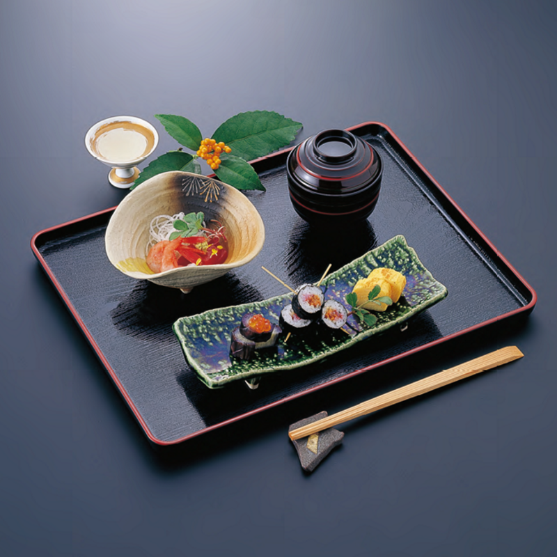 rectangular tray with adherent coating, DAIZU MOKUME BON, black