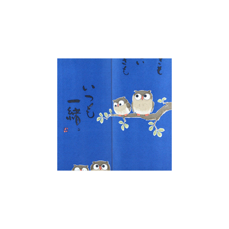 long rideau noren bleu japonais hiboux 85 x 170 cm TANOSHII TOKI MO