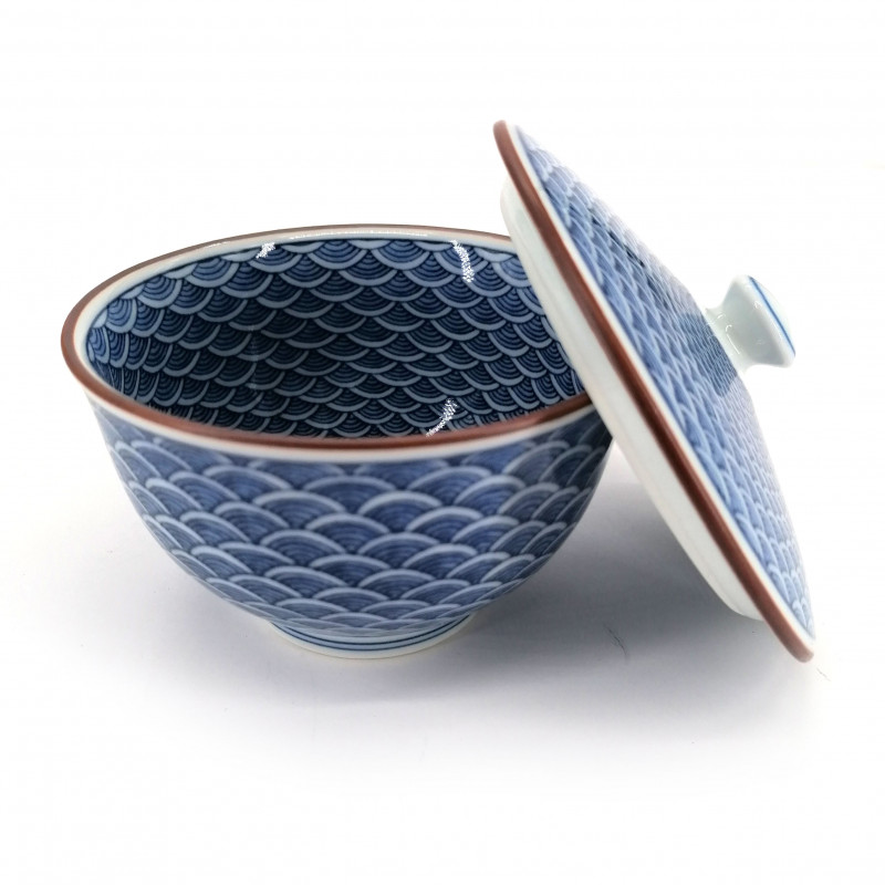 japanese tea bowl with lid - chawanmushi - SEIGAIHA waves