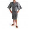yukata kimono giapponese blu in cotone, SHIKI, kanji quattro stagioni