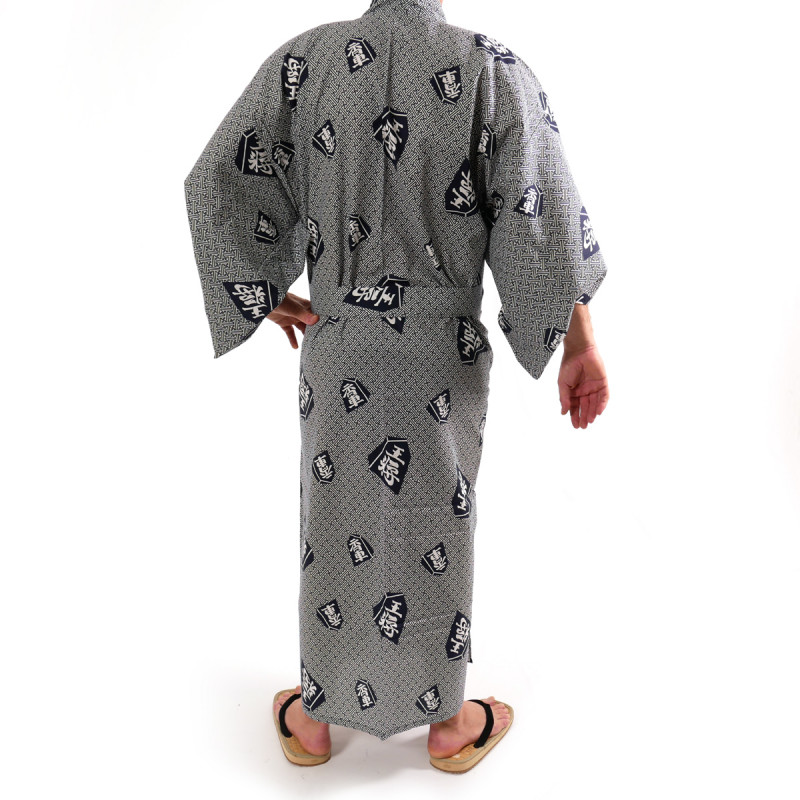 japanischer herren blau-grauer yukata – Kimono, SHÔGI, Kanji-Königshogi