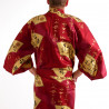 Kimono rouge traditionnel japonais pour homme eventails en or coton satin