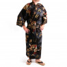 kimono yukata traditionnel japonais noir en coton dragon et mont fuji pour homme
