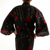 kimono yukata traditionnel japonais noir en coton caractères kanji dansants pour homme