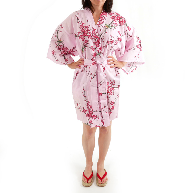 hanten traditional japanese black kimono in satin cotton little princess for women