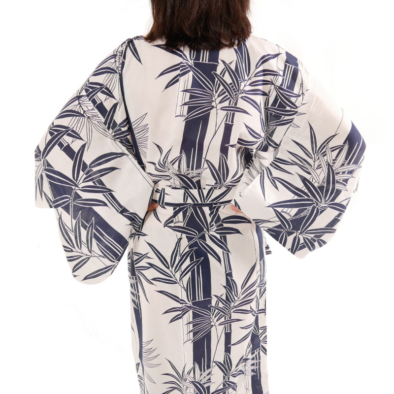 yukata japonés kimono algodón blanco, TAKE, bambú