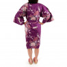happi kimono giapponese viola felicei in cotone, TSURU PEONY, gru e peonia