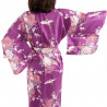 Kimono de algodón japonés morado, TSURU PEONY, grulla y peonía